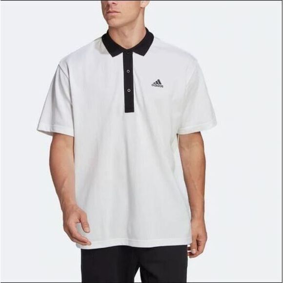 adidas HY5516 Men's Sz S White Logo Print Colorblock Short Sleeve Polo Shirt $55 - Picture 8 of 9